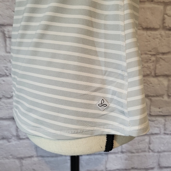Prana light gray white striped strappy crisscross back detail tank top size S - Picture 6 of 9